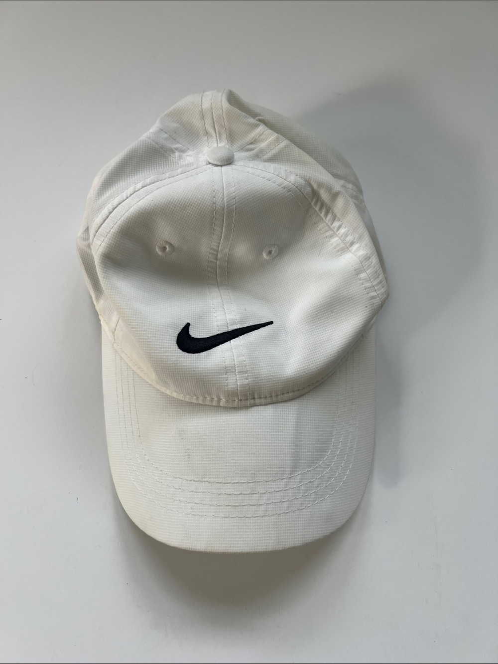 Child Nike White Cap Dri-Fit with Black Swoosh Logo And Reflective Back Tag